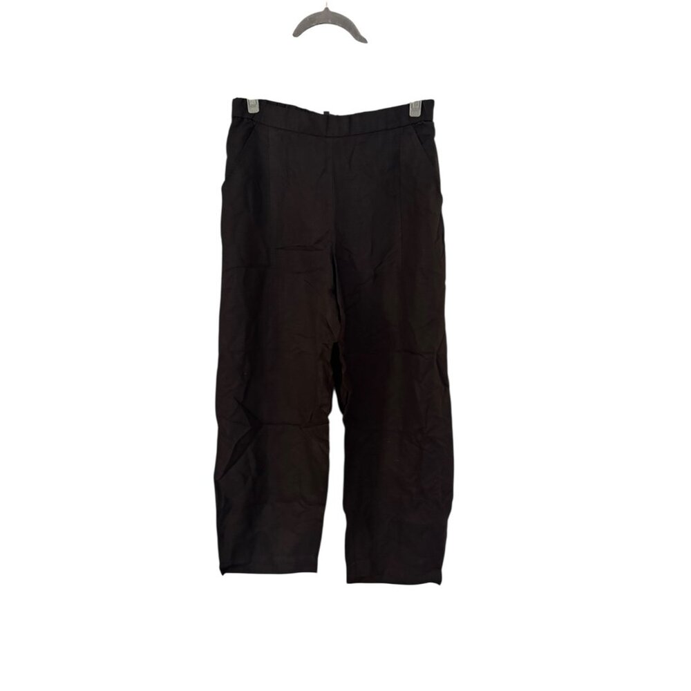 Eileen Fisher Black Straight Leg Elastic Waist Pant Sz Lg Pull On